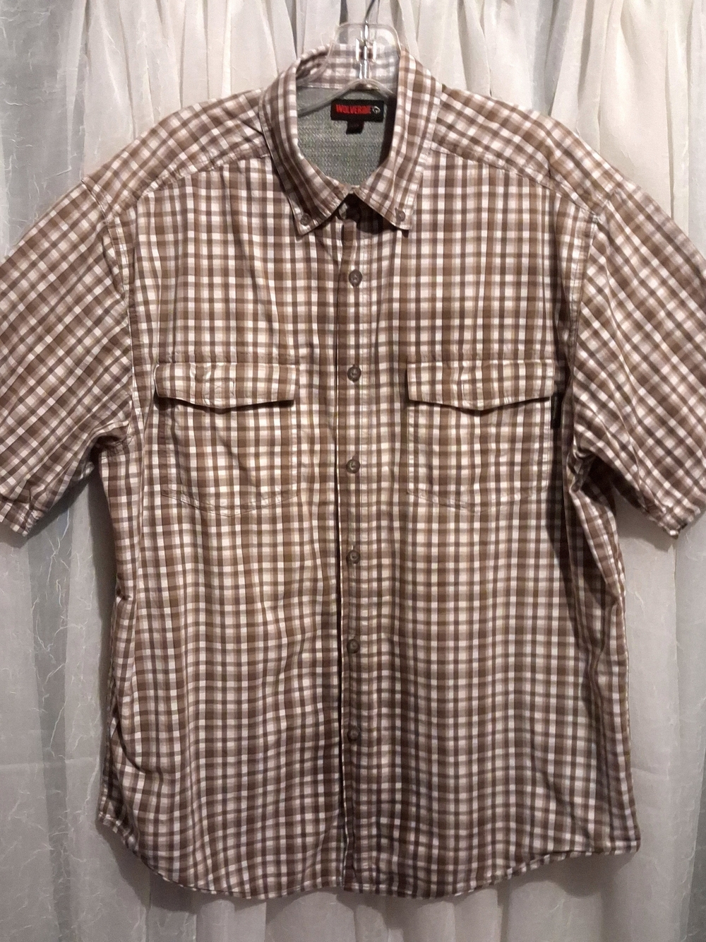 Wolverine Beige and Cream Plaid Short-Sleeve Button-Down Shirt